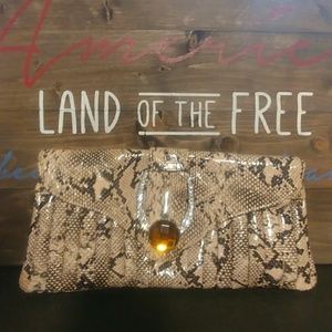 Faux Snake Skin Clutch With Buckle Detail